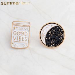 Good Vibes Enamel Pin Constellation Day And Night Moon Brooch Pins Button Denim Jacket Coat Collar Pin Badge Jewelry Gift GC79