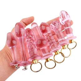 NXY Anal sex toys 7 Sizes Fist Shape Pink Glass Anal Beads Butt Plug Dildo G Spot Expander Pull Ring Masturbation Stimulation Flirt Sex Adult Toys 1123