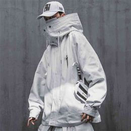 Primavera Japonês Streetwear Techwear Tartartleneck Capuz com capuz casaco para homens 210811