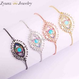 10PCS ZYZ333-5458 Turkish Style Micro pave zircon Bracelet, CZ Eye charm adjustable chain slide bracelets for women