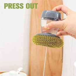 Kitchen Soap Dispensing Palm Brush Easy Use Scrubber Wash Clean Tool Holder Soap Dispenser Brush Kitchen Cleaning Tool312B