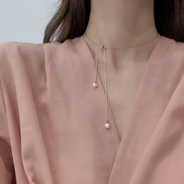 Squisita collana di perle con pendente a temperamento semplice catena di clavicola femminile accessori di gioielli hip-hop regolabili rossi