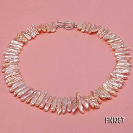 JYX Classic Long Pearl Necklace Biwa Shape Necklaces 7x20mm Pink Natural Freshwater 18" vitange chains