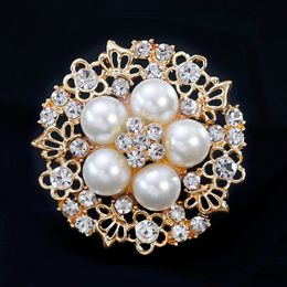 Diamond Pearl Brooch pin Gold Crystal Flower Brooch Corsage Scarf Buckle Dress Suit Pins for Women Fashion Jewellery Gift Will and Sandy