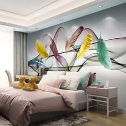 Custom 3D Photo Wallpaper Hand Painted Coloured Feather Abstract Smoke Living Room Sofa TV Background Painting