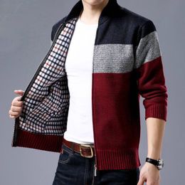 Spring Winter Mens Cardigan Single-Breasted Fashion Knit Plus Size Sweater Stitching Colorblock Stand Collar Coats Jackets St