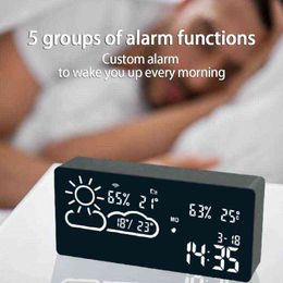 Wifi LED Digital Alarm Clock Digital Date Desk Table Led Clock With Temperature And Humidity Clock Home Decoration Drop 211111