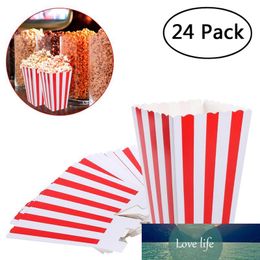 24pcs Red Stripe Popcorn Boxes Candy Box Holder Containers Cartons Paper Bags For Movie Theatre Dessert Tables Wedding Favours