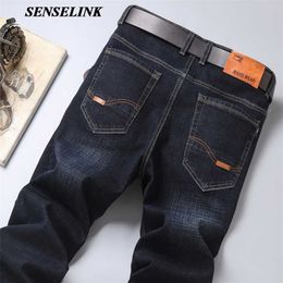 Spring Autumn Stretch Jeans Men Business Casual Loose Classic Brand Straight Plus Size 28-40 211108
