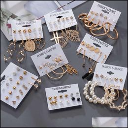 Dangle & Chandelier Earrings Jewellery Dangles Women Korean Study For Vintage Pearl Flower Golden Cross Set 2021 Trend Femauu Drop Delivery Jd