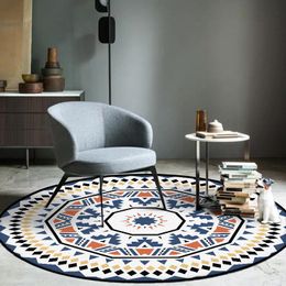 Carpets European Style Retro Round Rugs Home Bedroom Geometric Line Living Room Decor Floor Mats Leisure Area Rug