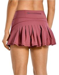 L-07 Tennis Skirts Pleated Yoga Skirt Gym Clothes Women Running Fitness Golf Pants Shorts Sports Back Waist Pocket Zipper Tidal current