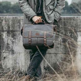 Vintage Men Briefcases Canvas 14 inch Laptop Bags Portable Messenger Bag for Men Business Briefcase Shoulder Bag Drop 210809