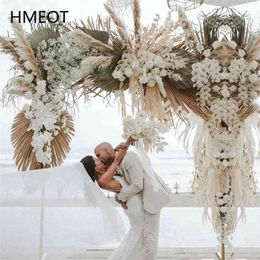 Natürliche getrocknete Blumenarrangement Pampas Gras Schilf Reihe DIY Hochzeit Requisiten Hintergrund Dekor Bogen Wand anpassbar 210706