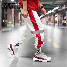 Reflective Mens Jogger Pants Hip Hop Streetwear Male Side Stripe Loose Trousers Breathable Autumn Male Sport Gyms Sweatpants X0723