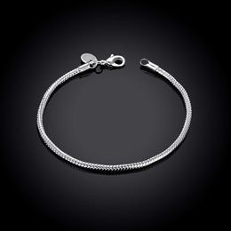 2021 Fashion Jewelry 925 Silver Plated Bracelets 3MM Smooth Snake Chain Bracelet Charms Men's Bracelet Jewelry New