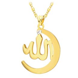 moon shaped jewelry UK - Pendant Necklaces Moon Shaped Yellow Gold Filled Islam Muslim Necklace Trendy Men Women Religious Jewelry