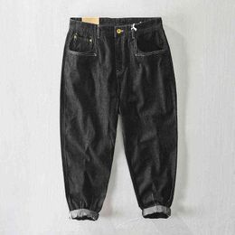 Z370 Autumn Winter Men Jeans Casual Patchwork Simple Solid Colour Loose Cotton Mid-Rise Cargo Fashion Chic Popular Denim Pants G0104