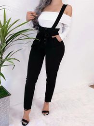 Women's Jumpsuits & Rompers Solid High Waist Casual Suspender Jumpsuit Women Elegant Romper Female Office Wear Overalls