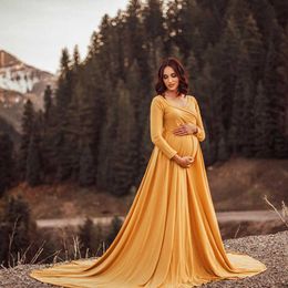 NEW Long section Tail Maternity Dresses For Photo Props Dress Pregnant Women Long Sleeve Maxi Pregnancy Dress for Photo Shoot Q0713