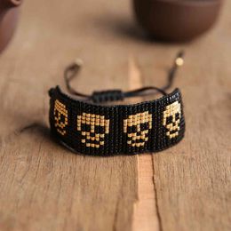 SHINUSBOHO Pulseras Mujer Moda 2020 MIYUKI Delica Turkish Skull Head Bracelet Men Fashion Women Handmade Jewel