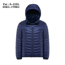 Oversized 10XL 11XL Men Winter Coat Top Quality Men's Ultra Light Down Jacket 90% White Duck Hooded Portable 211214