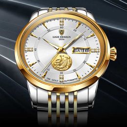 LIGE Men Watch Luxury Brand Automatic Mechanical Watches For Men Business Stainless Steel 100M Waterproof Wrist Watch 210527