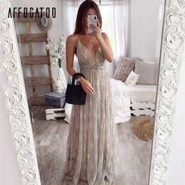 Affogatoo Sexy v neck backless summer pink dress women Elegant lace evening maxi dresses female Holiday long party dress ladies 210309