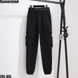 Suoversized 6xl Women's Black Ankle-Length Pants Overalls Summer Loose Casual Sweat Pants Women Large Size High Waist Pants Q0802