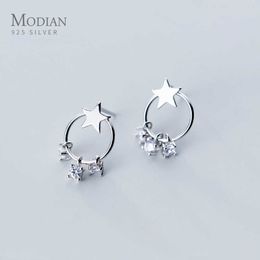 Korean Earrings 925 Sterling Silver and Stars And Clear CZ Sparkling Stud Earings for Women Girl Gifts Jewellery with Box 210707
