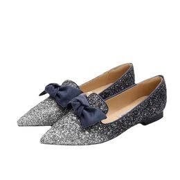 Mocassini casual da donna flats sandalo slipper slip on shoes Dazzling Coarse Glitter in pelle con fiocchi a punta piatta design di lusso taglia 35-43