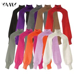 YAMYi Women Turtleneck Sweater Knit Tops Casual Long Sleeve Sweater Vest Design Fashion Female Autumn Za Knitwear Streetwear 210714