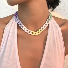 Chains DIEZI Hip Hop Korean Summer Candy Color Choker Necklace For Women Party Sweet Ladies Girls Acrylic Chain Chunky