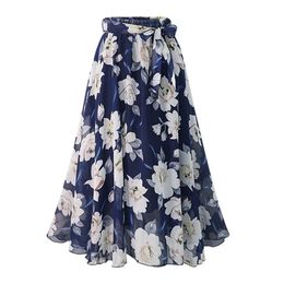 JAYCOSIN Fashion Long Skirts for Women Elegant Plus Size Lace up Printed Flexible High Waist A-shaped Beach Casual Skirts Jul05 210310