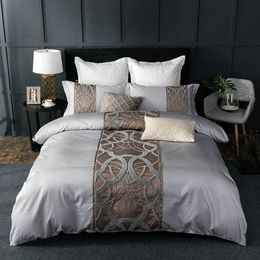 Grey White Bed Sheet Pillowcase Duvet Cover Set Luxury 60s Egyptian Cotton Queen King Double Size Bedding Set Bed Linen C0223