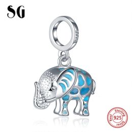 Fit Authentic Pandora Bracelet Beads 925 Silver Cute Glowing Elephant Metal Animal Charms or Pendant for Diy Women Gift Q0531