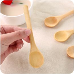 Small Mini Wooden Round Spoons Soup Tea Coffee Salt Spoon IY Kitchen Cooking Tool Cutlery