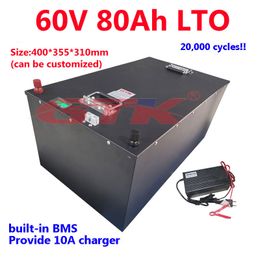 Rechargeable 60V 80Ah Lithium Titanate Battery Pack 20000 times deep cycle 2.4v LTO cells for quadricycle Forklift +10A Charger