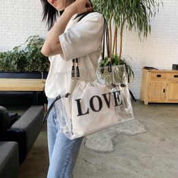 HBP 2021 Spring and Summer New Mike Tea Color Transparent Letter Bag PVC Plastic Shoulder Shopping Bag Beach Mommy Bag Large Capacity