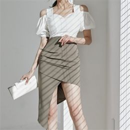 Plain Elegant Office Dress Summer Sleeveless Spaghetti Strap Small Sexy V-Neck Knee-Length Pencil Women 210603