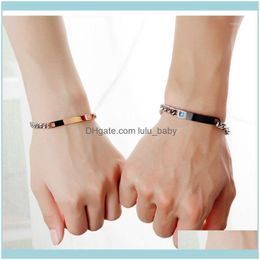 Link Jewelrylink Chain Top Quality Sainless Steel Zircon Black Rose Gold Sier Color Couple Bracelet Fashion Trendy Jewelry Bracelets For W