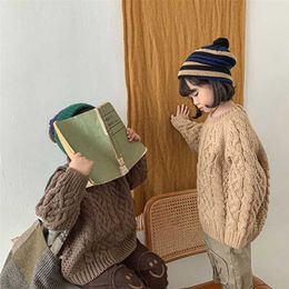 MILANCEL 가을 아이들의 옷 여자 스웨터 트위스트 솔리드 소년 스웨터 느슨한 어린이 outwear 211028