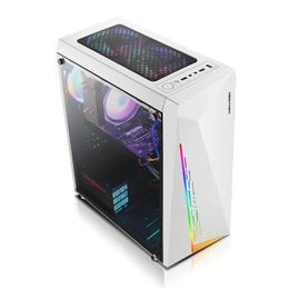 RGB PC Gaming Case Light Transparen Acrylic Side Computer Tower Chassis Support ATX/MATX/ITX Back Line - White