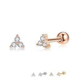 Stud ZEMIOR Genuine 925 Sterling Silver Earrings For Women 3 Colours Clear Crystals Zircon Triangle Charm Jewellery Gift