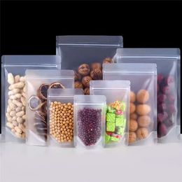 Frosted Plastic Transparent Bags Stand Up Self seal Pouches Food Packaging Bag for Bean Grains Tea Storage with Tear Notch LX4587