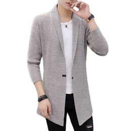 Mens Autumn And Winter Sweaters Men's X-long Knitted Jackets Men Long Style Cardigan Solid Colour Sweatercoat 210812