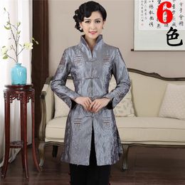 Women's Jackets Arrival Grey Jacket Ladies Long Sleeves Paragraph Chinese Tang Suit Windbreaker Middle-aged Ceket Mother Slim JacketWomen's