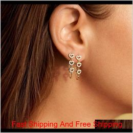 Fashion Love Heart Charm Earring Boho Rhinestone Heart Pendant Chain Earrings For Women Lady Ear Stud Jewellery Ssm3Q Rfnbh
