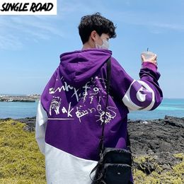 SingleRoad Mens Hoodies Men Graffiti Oversized Patchwork Hip Hop Harajuku Japanese Streetwear Sweatshirt Purple Hoodie Men 201113