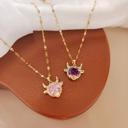 hypoallergenic necklace chains Australia - Chains Cute Cattle Pendant Necklace For Women Stainless Steel Hypoallergenic Zircon Delicate Clavicle Chain Girls Fashion Gift